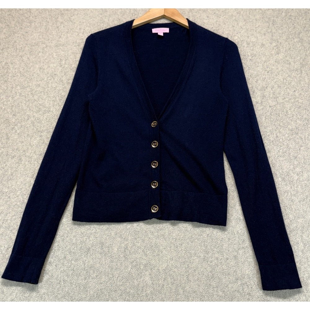 Lilly Pulitzer Womens Cardigan Sweater Navy Blue Long Sleeve Winter Autumn M